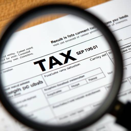 A tax form with a magnifying glass over it
