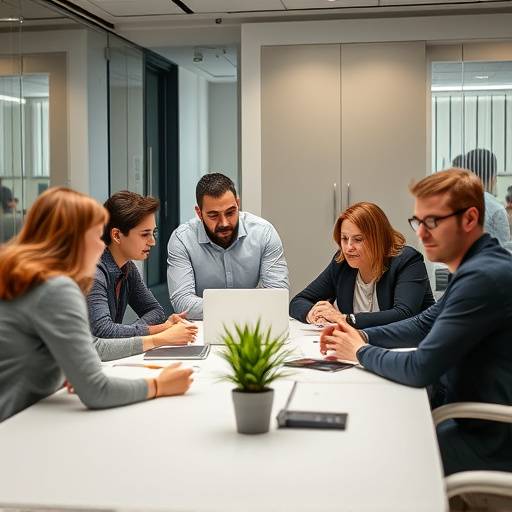 An illustration representing a business strategy meeting with diverse professionals.