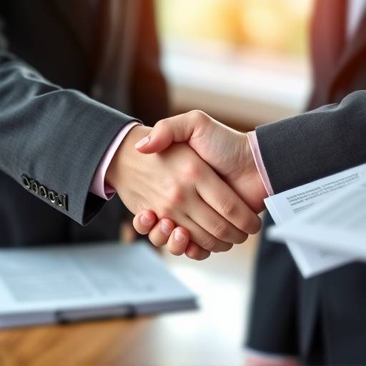 Handshake over financial documents