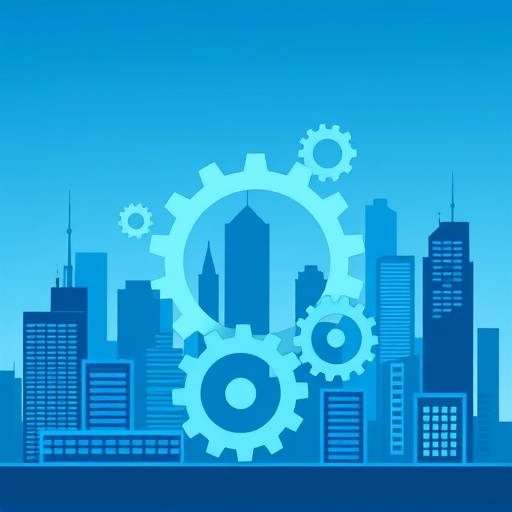 Icon representing corporate accounting with a cityscape and gears