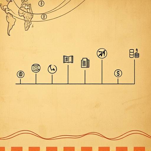 Illustration of a historical timeline with financial icons