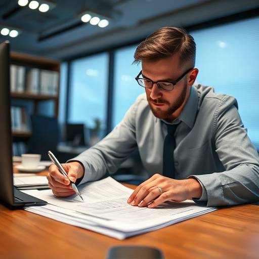 Illustration of a tax form being reviewed by a professional