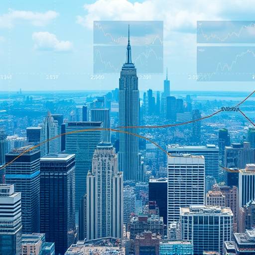 Skyscrapers representing a city with financial charts overlaid