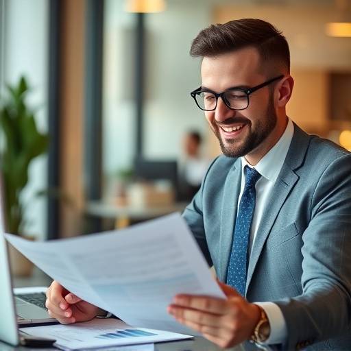 Small business owner reviewing financial reports with a smiling accountant